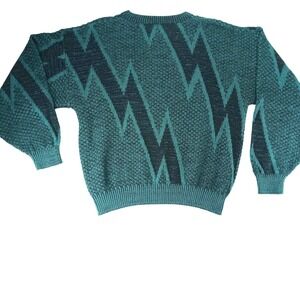VTG-Saturdays Teal Black Geometric Pattern Knit‎ Sweater Pullover Size M